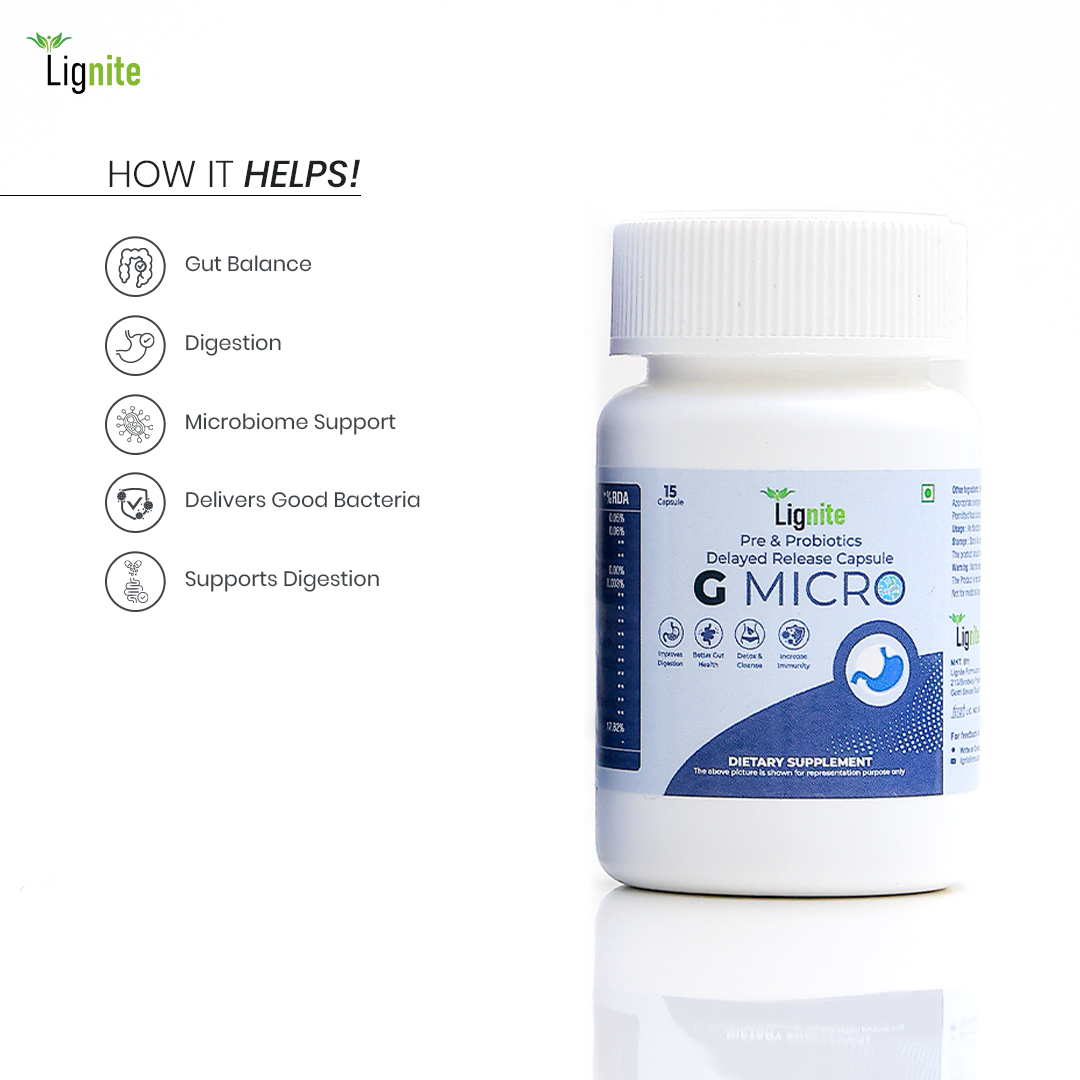 Pre and Probiotic Capsules | Gut Health Supplement | Lignite G-Micro
